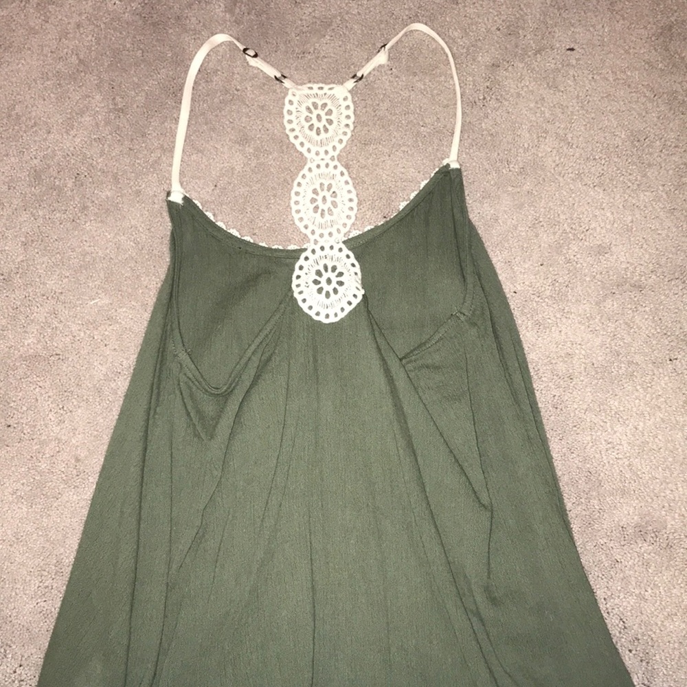 Army green tank top with off white trim